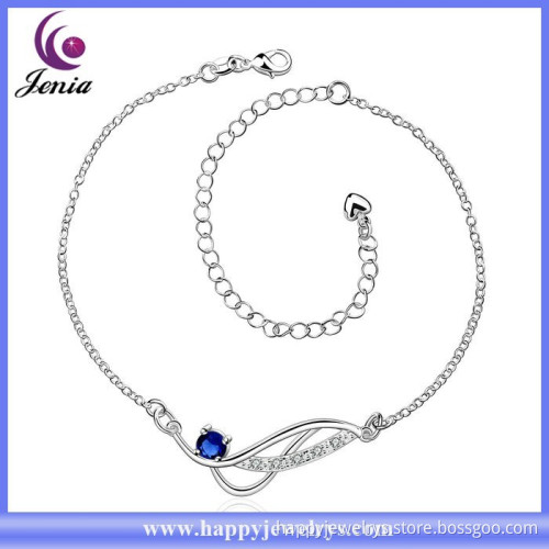 Blue zircon design anklet 925 silver plated women anklet cheap fashion jewelry (CA036-D)